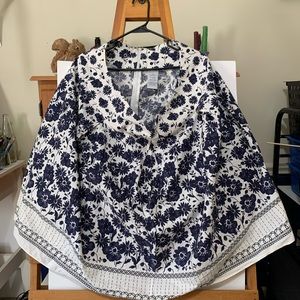 Blue And White Floral pattern High Waisted Skirt